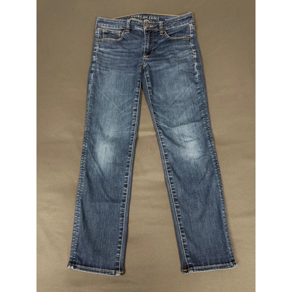 American Eagle Slim Straight Jeans Womens 6 Short Blue Stretch Denim